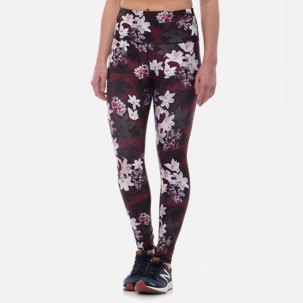 Kyodan High-waisted Burgundy Tropical Floral Leggings Size Medium